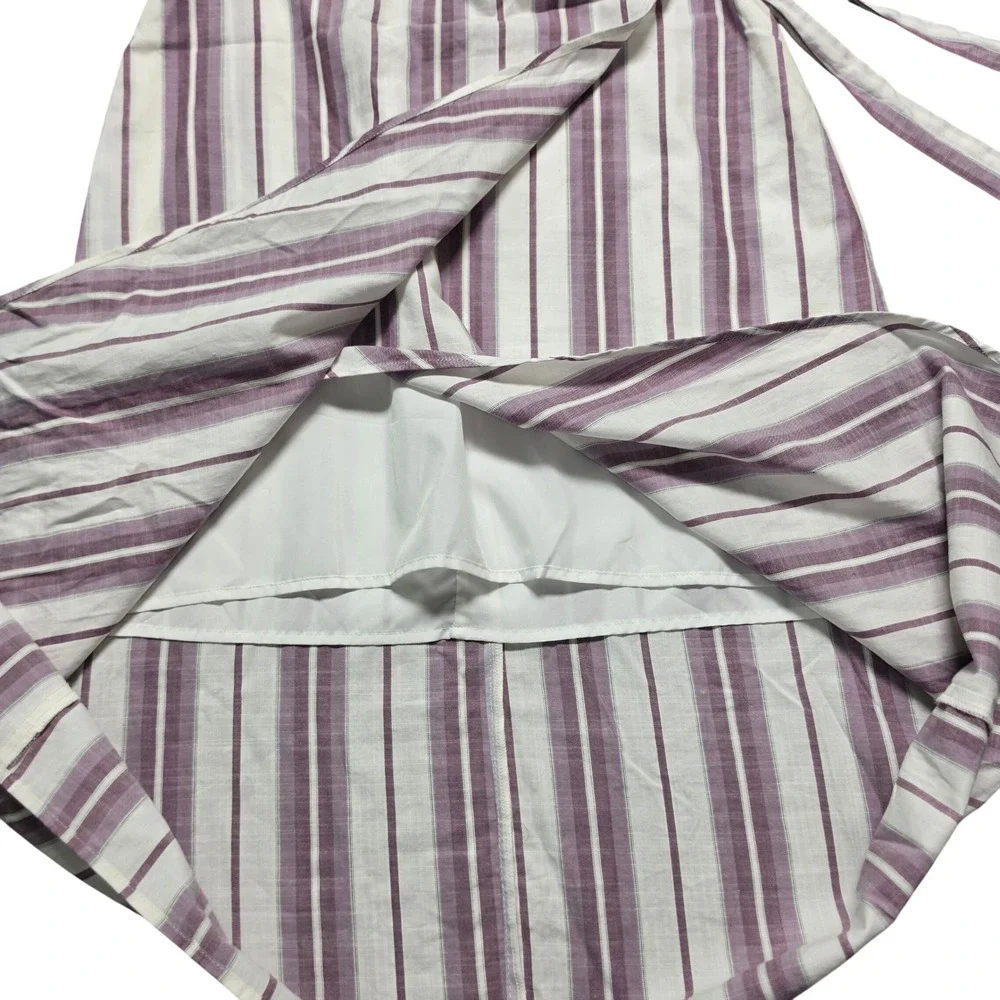 Costal Chic Wrap Skirt Cotton Midi Dress Womens 10 Purple White Express
